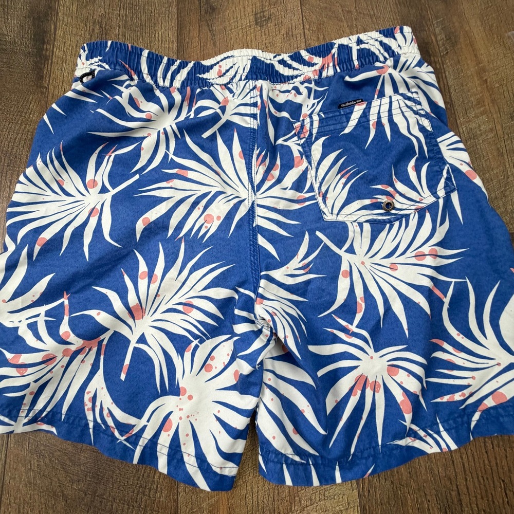 Quiksilver Swim Trunks Boys XL Blue White Palm Leaf Print (16)‎
